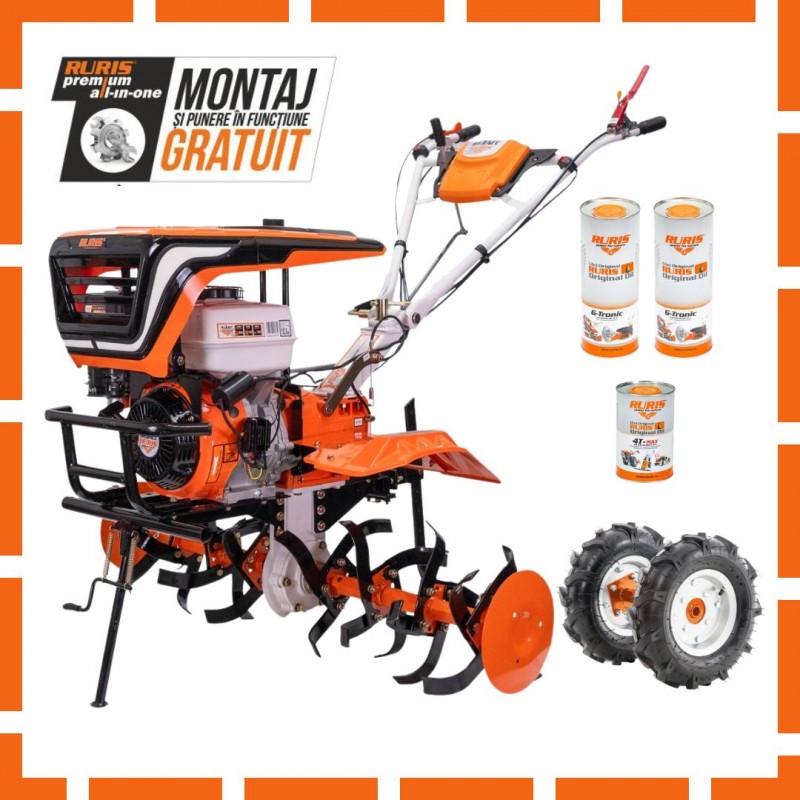 Motosapatoare RURIS 913ACC + roti cauciuc 5.00-12+plug reversibil rev2+roti metalice 500 13 CP