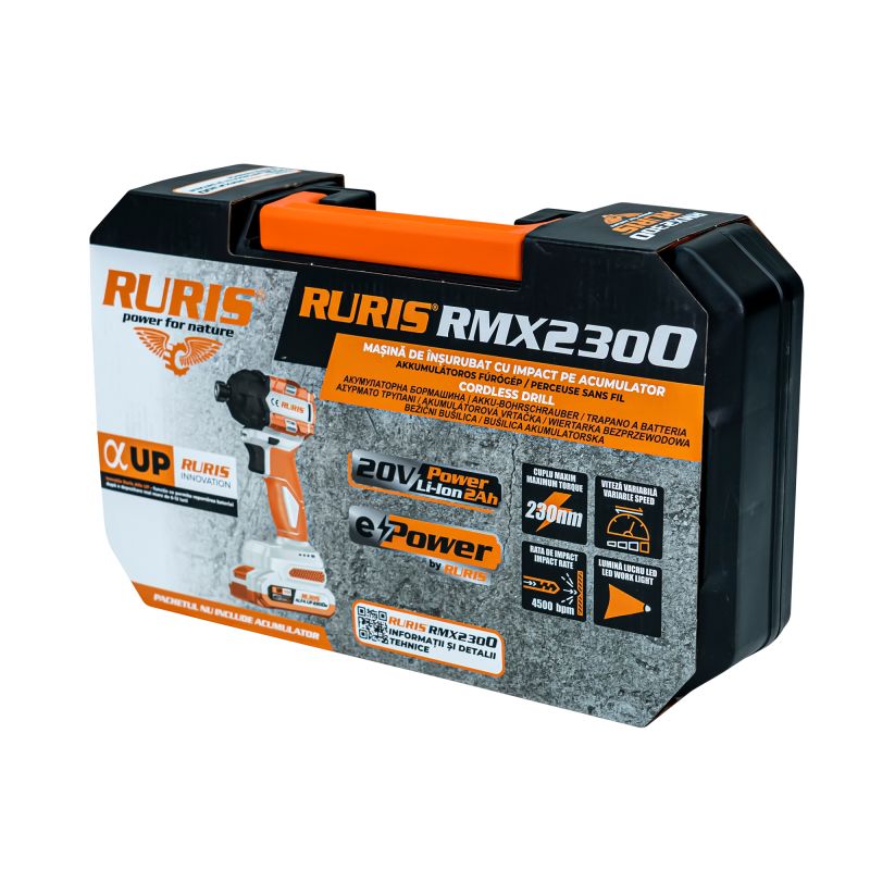 Masina de insurubat cu impact pe acumulator RURIS RMX 2300 POWER ALFA UP {contine acumulator 4Ah+incarcator}
