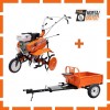 Motosapa DAC 7000K, 7CP, roti cauciuc 4.00-8+rarita ajustabila+roti metalice+Remorca RURIS 450S, 450 kg, Frana Mecanica si Basculare Manuala