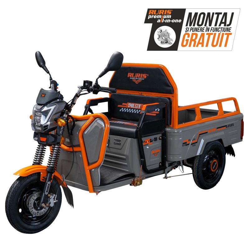 Triciclu Electric Cargo RURIS Pilot 3120G, 2000W, 72V 45Ah, Autonomie 70 km, Gri, viteza maxima de 25 km/h, conform reglementarilor UE, fara permis, gri