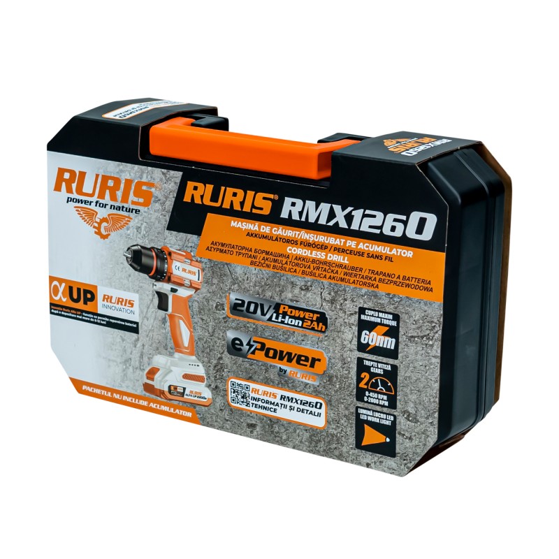 Masina de gaurit/insurubat pe acumulator RURIS RMX 1260 POWER ALFA UP {contine acumulator+incarcator}