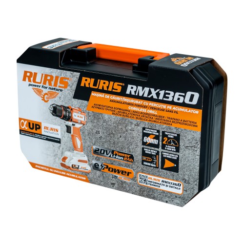 Masina de gaurit/insurubat cu percutie pe acumulator Ruris rmx1360